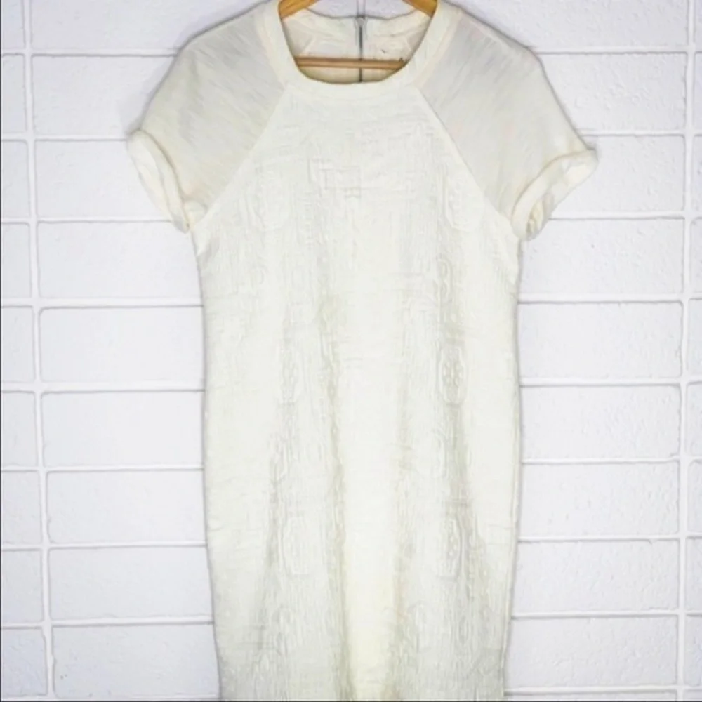 Lou & Grey Cream Jacquard Quilted Textured Short Sleeve Ivory Shirt Dress XS